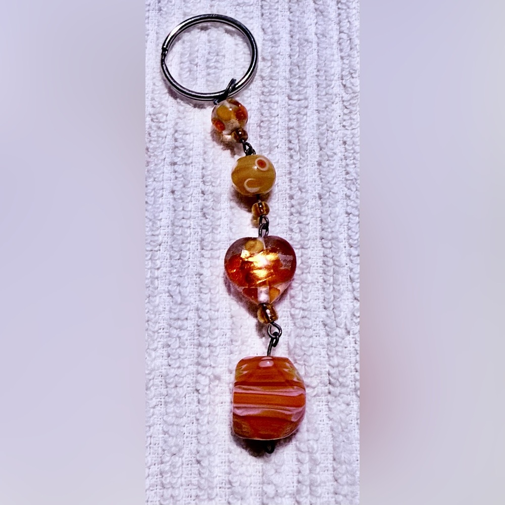 Handmade Orange Glass Bead Key & Card Holder
